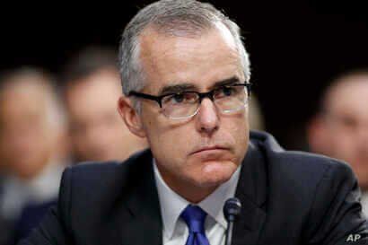 FILE - FBI acting director Andrew McCabe listens during a Senate Intelligence Committee hearing about the Foreign Intelligence Surveillance Act, on Capitol Hill in Washington, June 7, 2017.