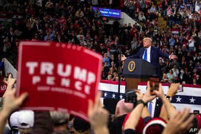 President Donald Trump speaks during a campaign rally at UW-Milwaukee Panther Arena, Tuesday, Jan. 14, 2020, in Milwaukee. (AP…
