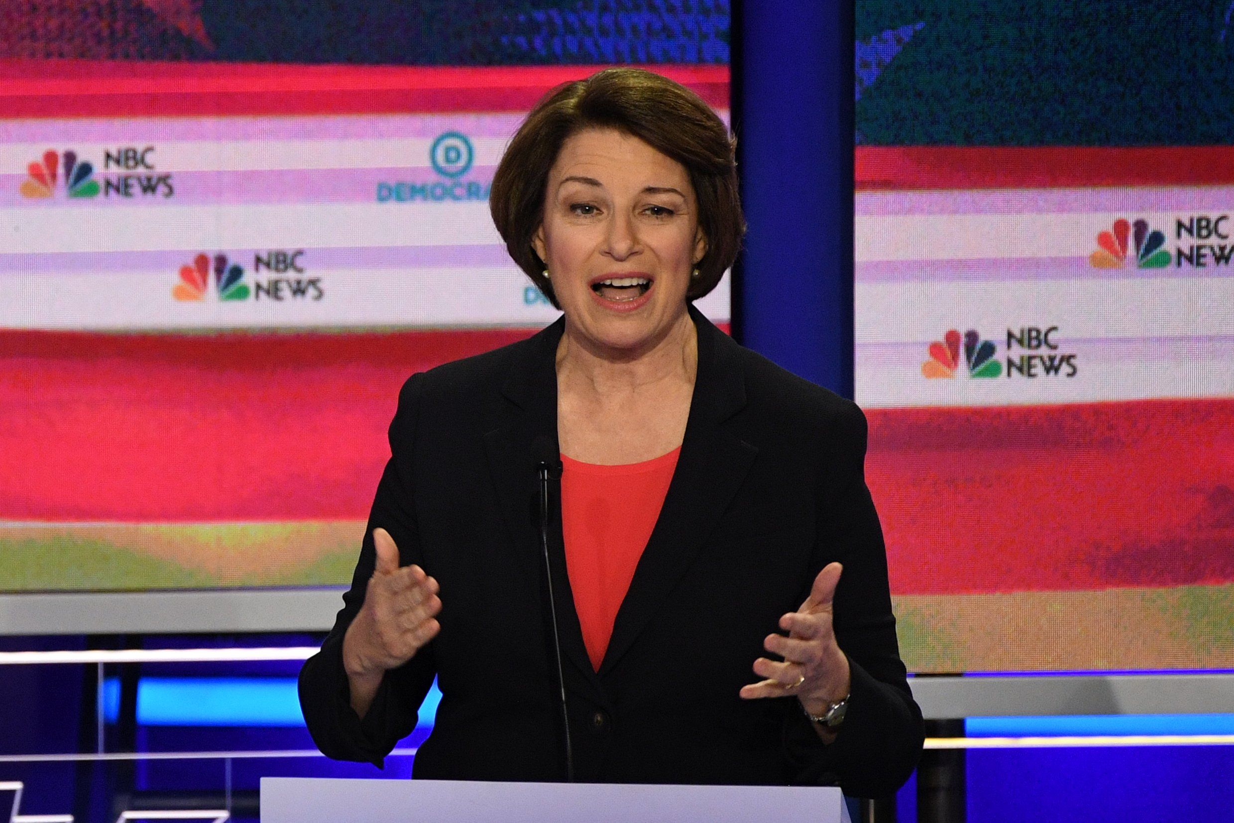 Democratic presidential hopeful U.S. Senator from Minnesota Amy Klobuchar speaks during the first Democratic primary debate of the 2020 presidential campaign at the Adrienne Arsht Center for the Performing Arts in Miami, June 26, 2019. 