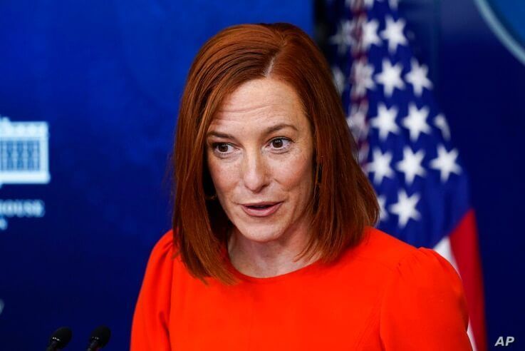 White House press secretary Jen Psaki speaks with reporters in the James Brady Press Briefing Room at the White House, Thursday…