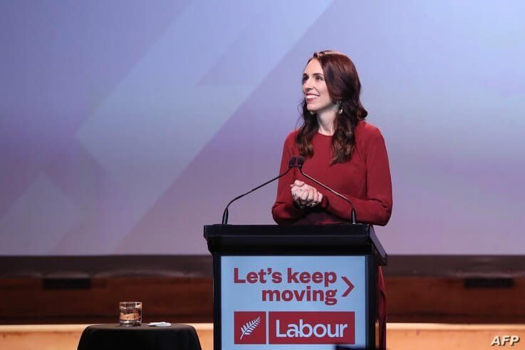 New Zealand Prime Minister Jacinda Ardern speaks at the Labour Election Day party after the it won New Zealand's general election, in Auckland, New Zealand, Oct. 16, 2020. 