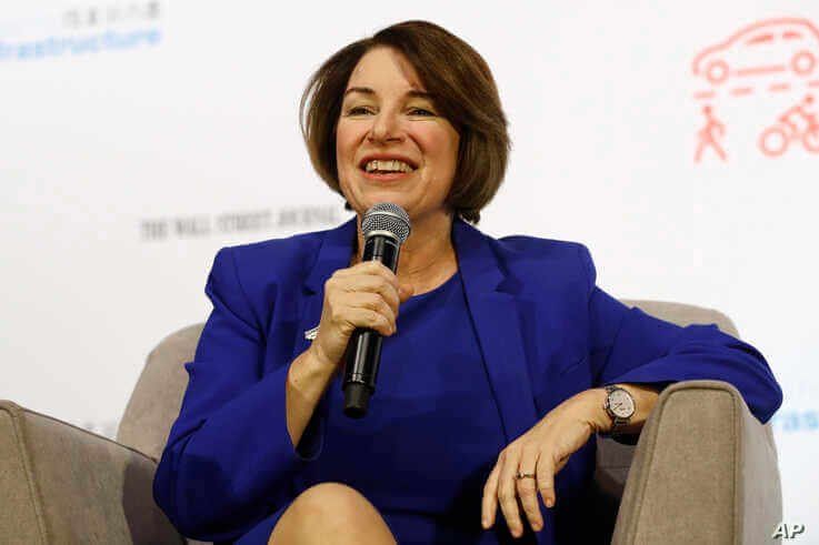 Democratic presidential candidate Sen. Amy Klobuchar, D-Minn., speaks during a candidate forum on infrastructure at the…