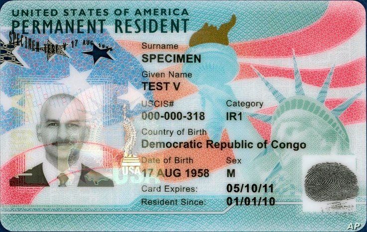 This undated image from the U.S. Citizenship and Immigration Service shows the front of a sample 
