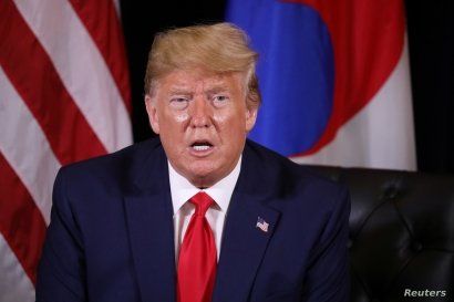 U.S. President Donald Trump speaks on the sidelines of the annual United Nations General Assembly in New York City, New York, Sept. 23, 2019. 