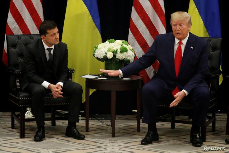 U.S. President Donald Trump speaks during a bilateral meeting with Ukraine's President Volodymyr Zelenskiy on the sidelines of the 74th session of the U.N. General Assembly in New York, Sept. 25, 2019.