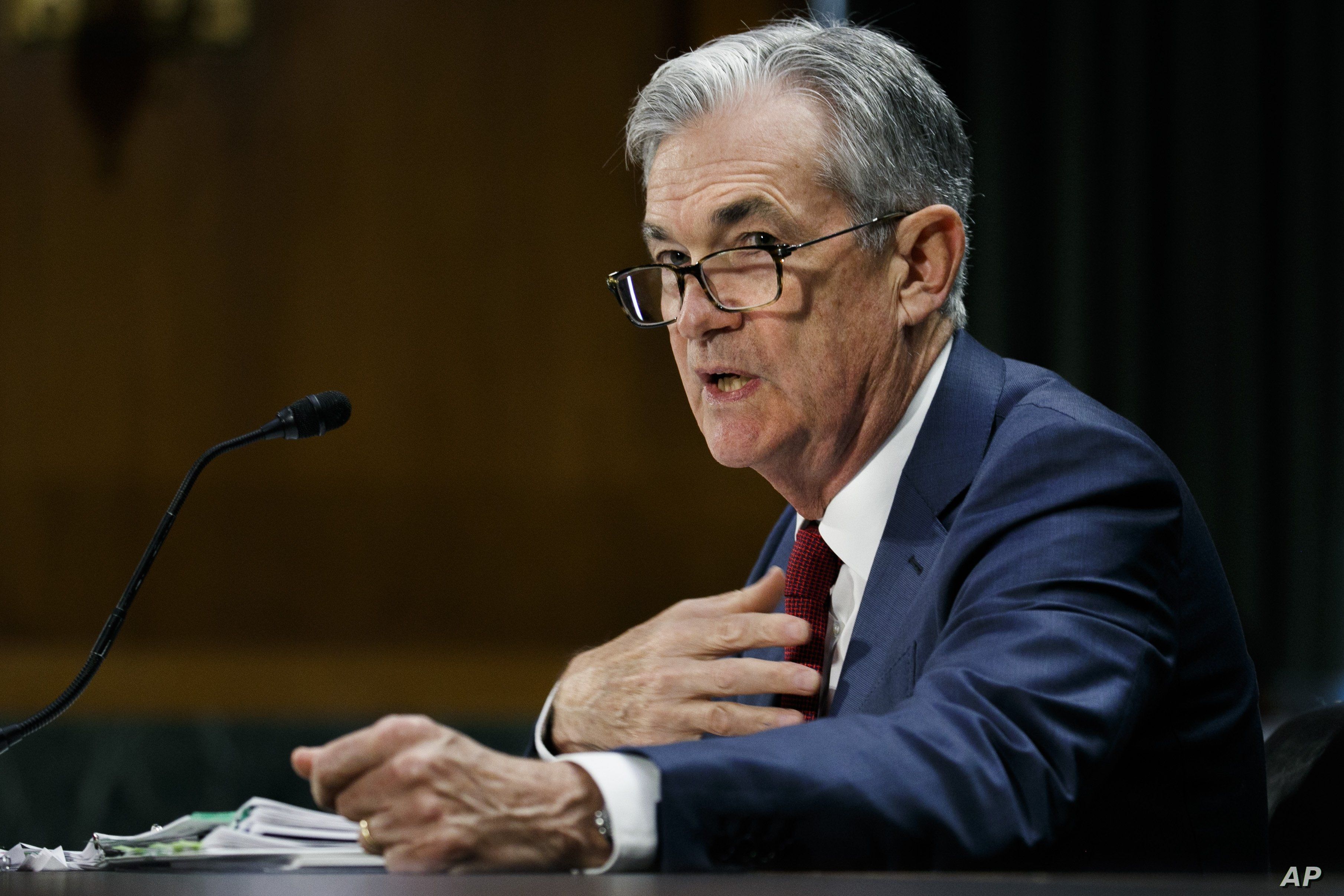 Federal Reserve Chair Jerome Powell presents the monetary policy report to the Senate Banking Committee, July 11, 2019, on Capitol Hill in Washington.