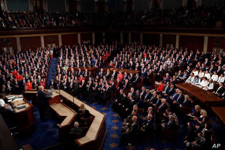 President Donald Trump delivers his State of the Union address to a joint session of Congress on Capitol Hill in Washington,…