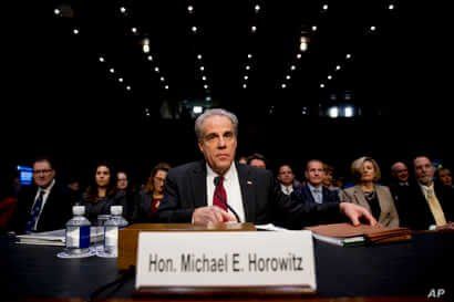 Department of Justice Inspector General Michael Horowitz arrives for a Senate Judiciary Committee hearing on the Inspector…