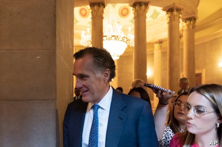 Sen. Mitt Romney, R-Utah, arrives for a meeting at the Capitol in Washington, Wednesday, June 23, 2021. Congressional…