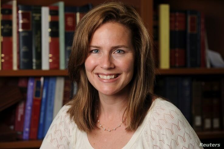 U.S. Court of Appeals for the Seventh Circuit Judge Amy Coney Barrett, a law professor at Notre Dame  University, poses in an undated photograph obtained from Notre Dame University, Sept 19, 2020.