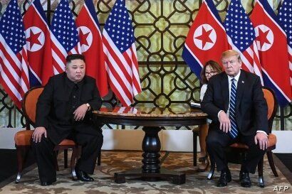 U.S. President Donald Trump and North Korea's leader Kim Jong Un meet during the second U.S.-North Korea summit at the Sofitel Legend Metropole hotel in Hanoi, Feb. 28, 2019.