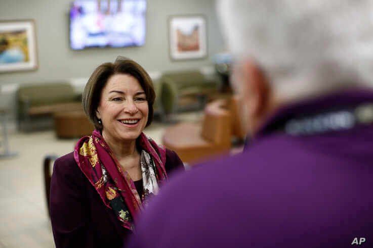 Democratic presidential candidate Sen. Amy Klobuchar, D-Minn., tours the Culinary Health Center, Friday, Feb. 14, 2020, in Las…