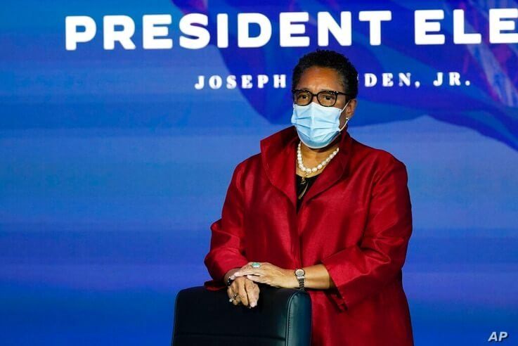 Rep. Marcia Fudge, D-Ohio, looks on as President-elect Joe Biden announces his choice for several positions in his…