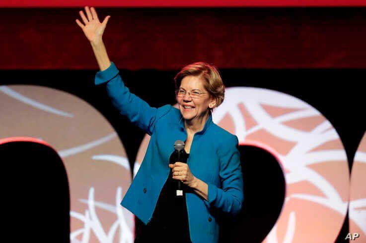 Democratic presidential candidate Sen. Elizabeth Warren, D-Mass., speaks at a 