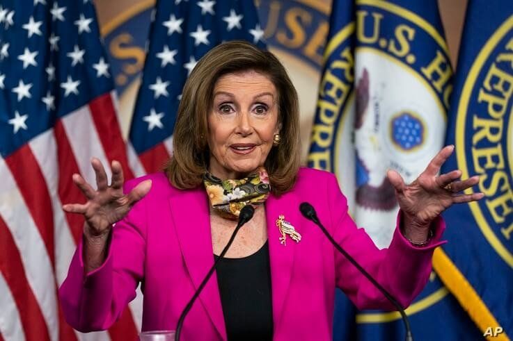 House Speaker Nancy Pelosi of Calif., speaks during a news conference on Capitol Hill, Friday, Sept. 18, 2020, in Washington. …