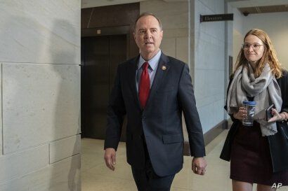 Rep. Adam Schiff, Chairman of the House Intelligence Committee arrives for a joint committee deposition with Ambassador Gordon Sondland, with the transcript to be part of the impeachment inquiry into President Donald Trump, on Capitol Hill, Oct. 8, 2019.  