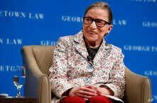 Supreme Court Justice Ruth Bader Ginsburg smiles as she takes questions from first-year students at Georgetown Law, Sept. 26, 2018, in Washington.