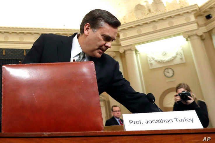 Constitutional law expert George Washington University Law School professor Jonathan Turley arrives to testify during a hearing.