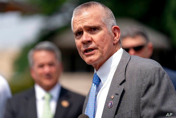 Rep. Matt Rosendale, R-Mont., speaks at a news conference held by members of the House Freedom Caucus on Capitol Hill in…