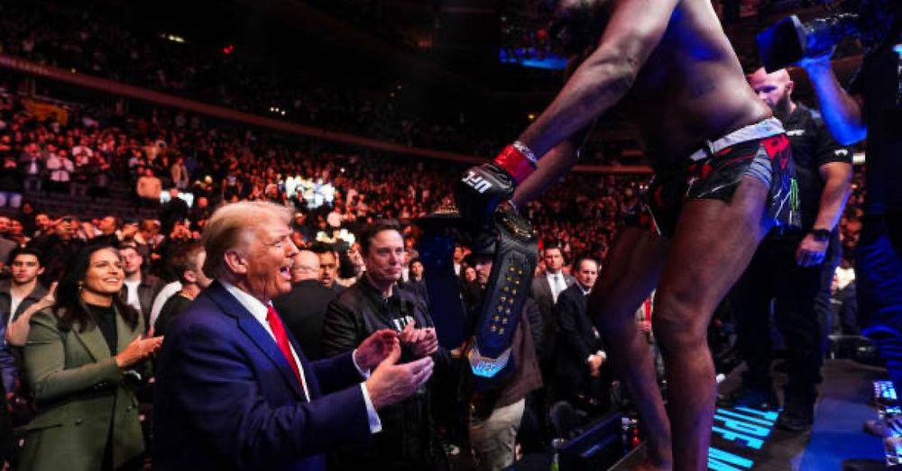 Trump gets hero’s welcome at UFC as winning fighter salutes him with signature dance, belt