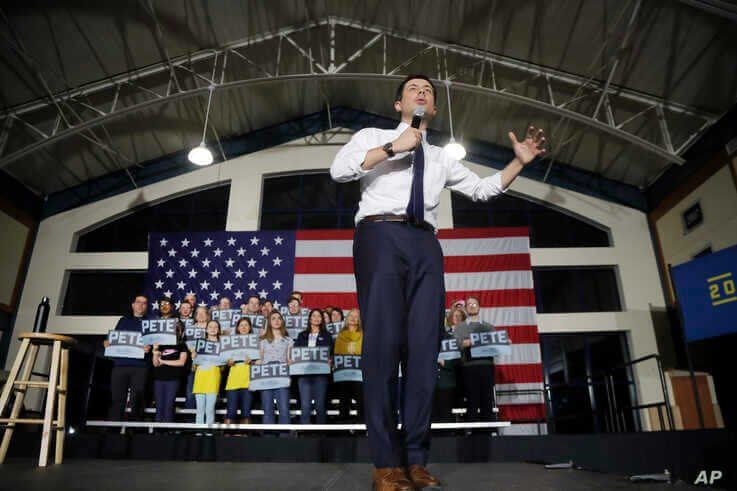 Democratic presidential candidate former South Bend, Ind. Mayor Pete Buttigieg speaks at a campaign event, Monday, Feb. 10,…