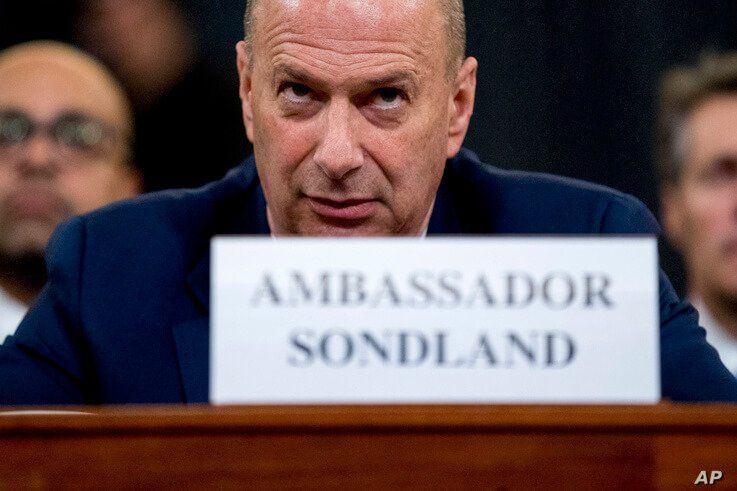 Ambassador Gordon Sondland, U.S. Ambassador to the European Union, center, appears before the House Intelligence Committee on…