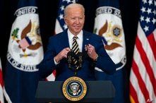 President Joe Biden smiles as he arrives to deliver remarks to State Department staff, Thursday, Feb. 4, 2021, in Washington. …