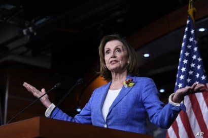 House Speaker Nancy Pelosi of Calif., speaks during a news conference on Capitol Hill in Washington, July 26, 2019. 