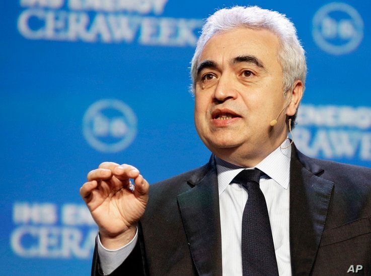 FILE - Fatih Birol, executive director of the International Energy Agency, speaks about the state of the oil industry in Houston, Feb. 22, 2016. He predicts the worldwide glut in oil supplies will drop in the next year or two.