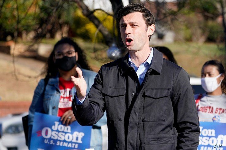 Democratic nominee for U.S. Senate from Georgia Jon Ossoff speaks after voting early in Atlanta on Tuesday, Dec. 22, 2020.