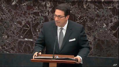 In this image from video, personal attorney to President Donald Trump, Jay Sekulow, speaks during closing arguments in the…