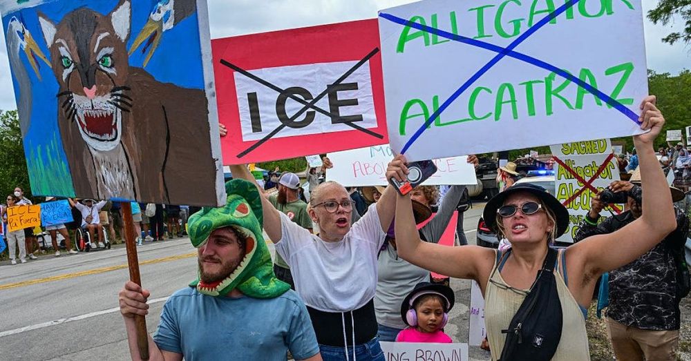 Demonstrators in Florida Everglades protest new ICE detention center 'Alligator Alcatraz'