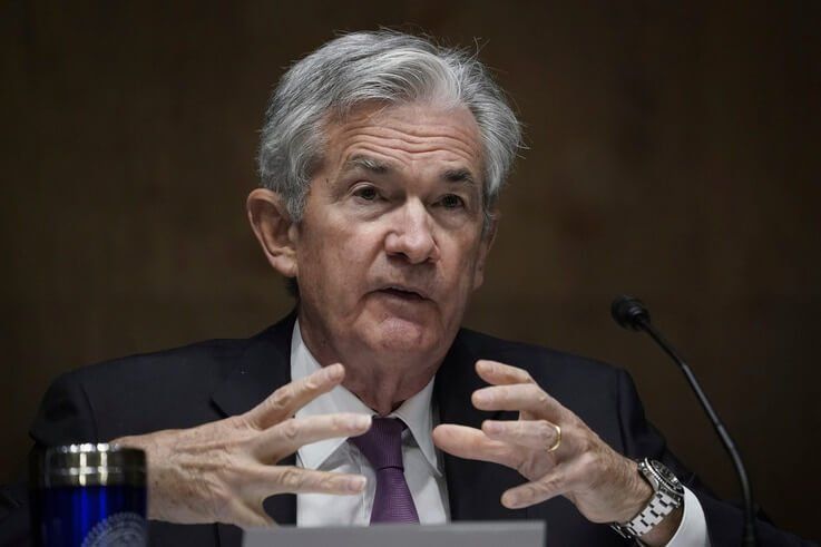 Federal Reserve Board Chairman Jerome Powell testifies during a Senate Banking Committee hearing, Sept. 24, 2020 on Capitol Hill in Washington.of the coronavirus pandemic. (Drew Angerer/Pool via AP)