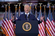 President Joe Biden delivers a speech on infrastructure spending, at Carpenters Pittsburgh Training Center, in Pittsburgh, Pennsylvania, March 31, 2021.
