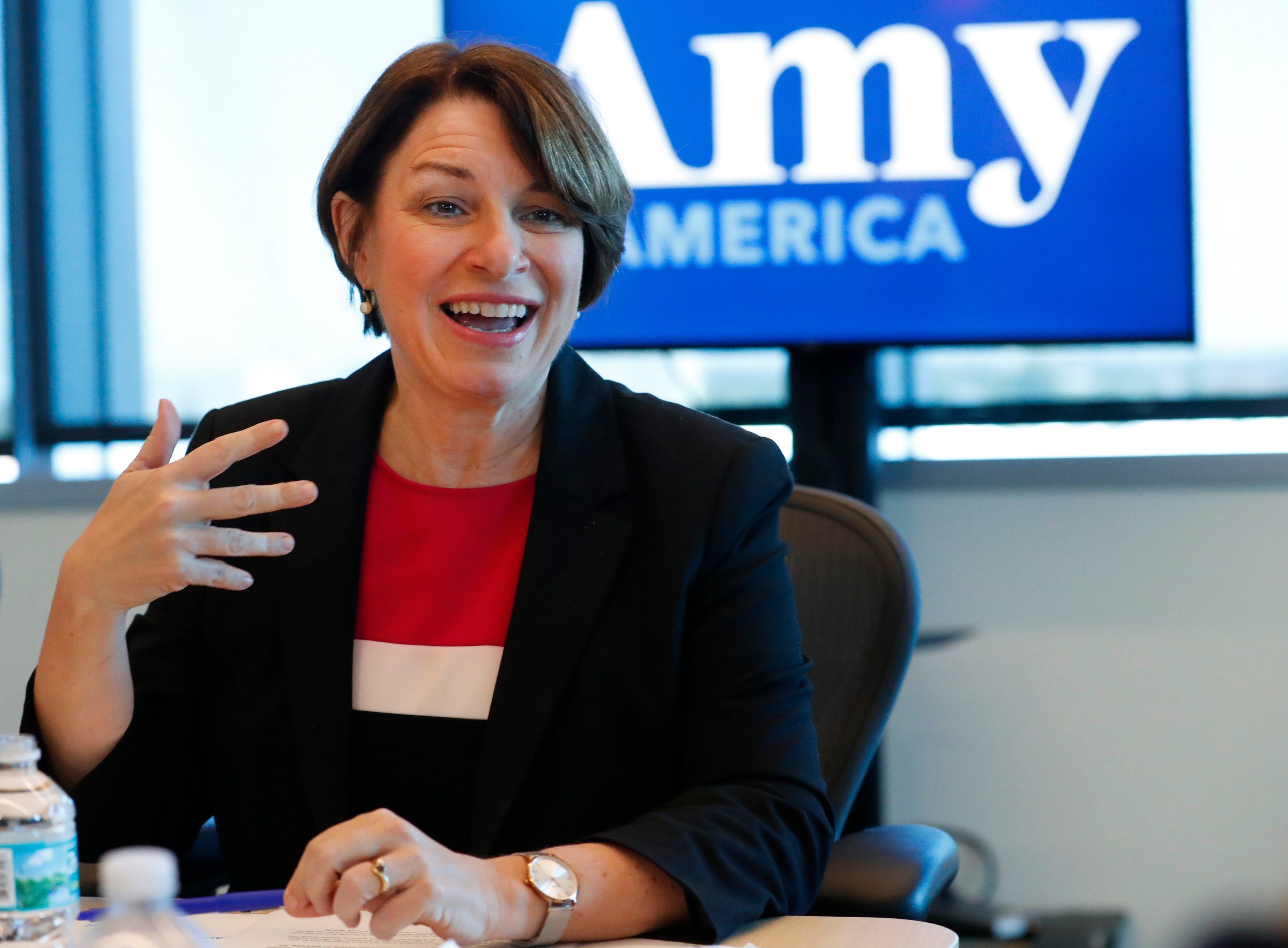 Democratic presidential candidate Amy Klobuchar speaks during a roundtable discussion on health care, April 16, 2019, in Miami. 