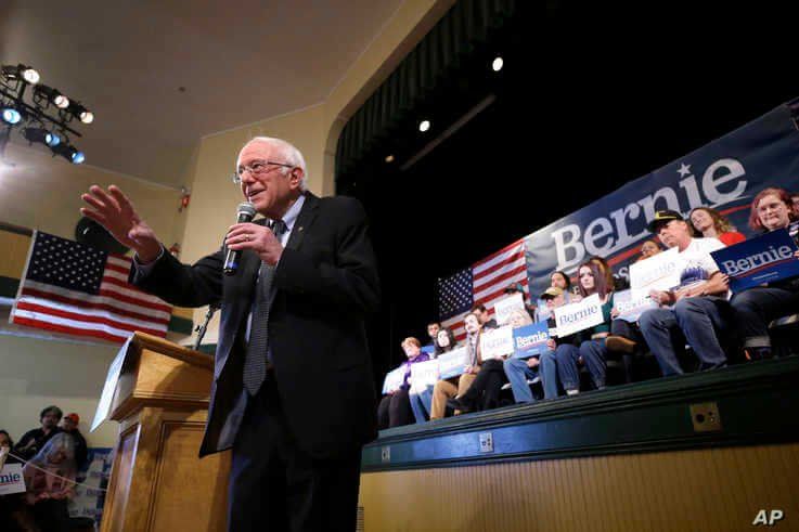 Democratic presidential candidate Bernie Sanders addresses an audience during a campaign rally in Derry, New Hampshire, Feb. 5, 2020.