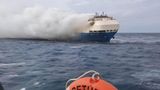 Abandoned cargo shift drifts in Atlantic Ocean with burning fire aboard