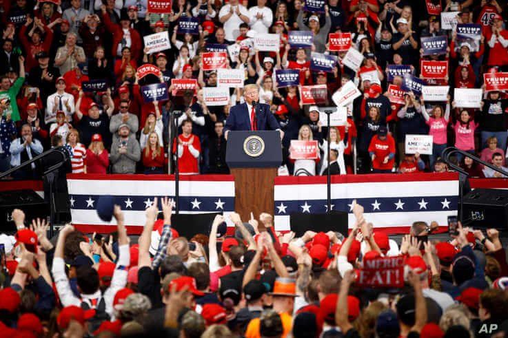 President Donald Trump speaks during a campaign rally in Hershey, Pennsylvania, Dec. 10, 2019. 