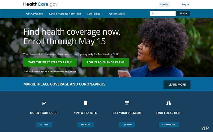 This image shows the main page of the HealthCare.gov website on Monday, Feb. 15, 2021.  Health insurance shoppers stuck in a…