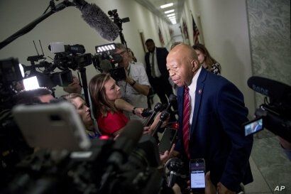House Committee on Oversight and Reform Chairman Rep. Elijah Cummings, D-Md., speaks to members of the media before Acting Secretary of Homeland Security Kevin McAleenan appears before a hearing on Capitol Hill in Washington, July 18, 2019.