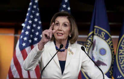 Speaker of the House Nancy Pelosi, D-Calif., meets with reporters at her weekly news conference at the Capitol in Washington