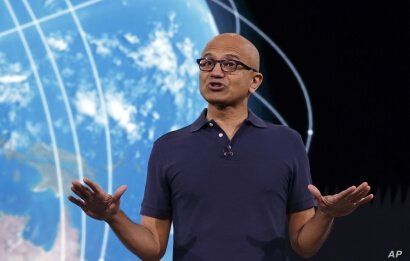 Microsoft CEO Satya Nadella delivers the keynote address at Build, the company's annual conference for software developers in Seattle, May 6, 2019. 