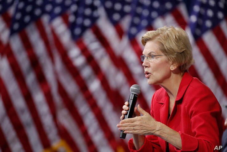 Democratic presidential candidate Sen. Elizabeth Warren, D-Mass., speaks during a gun safety forum Wednesday, Oct. 2, 2019, in…