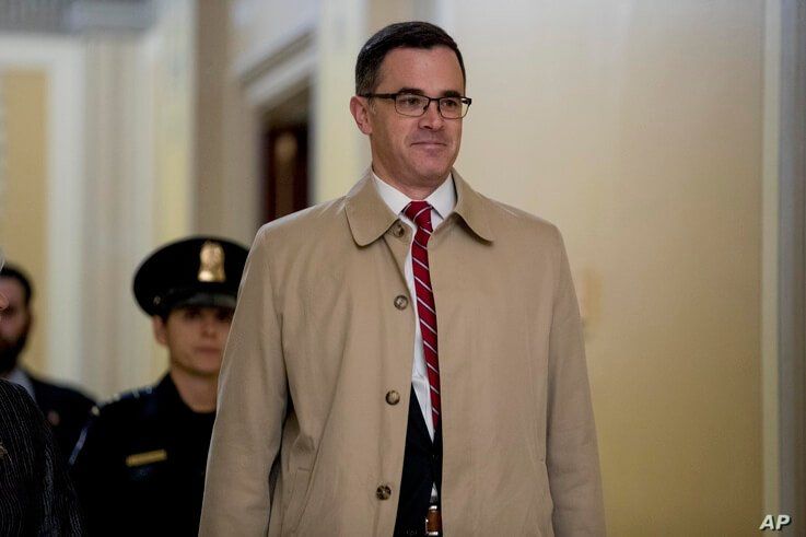 Former top national security adviser to President Donald Trump, Tim Morrison, arrives for a closed door meeting to testify as…