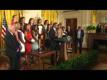 President honors UConn women’s basketball team