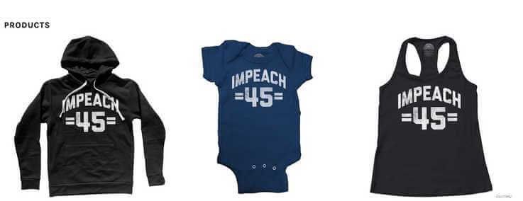 Impeachment-themed apparel for sale on the Boredwalk website.