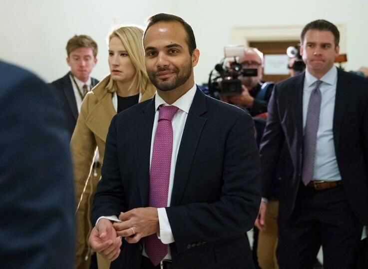 FILE - In this Oct. 25, 2018, file photo, George Papadopoulos, the former Trump campaign adviser who triggered the Russia investigation, arrives for his first appearance before congressional investigators, on Capitol Hill in Washington. 