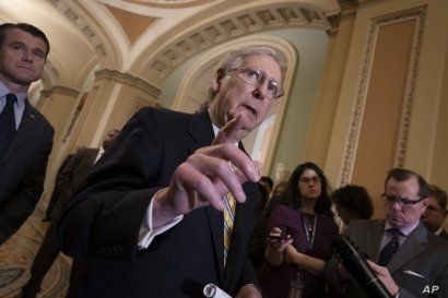 Senate Majority Leader Mitch McConnell, R-Ky., speaks to reporters during a news conference at the Capitol in Washington, Sept. 17, 2019.