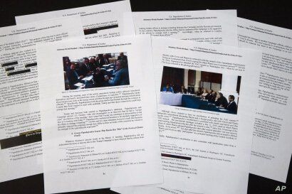 Special counsel Robert Mueller's redacted report on the investigation into Russian interference in the 2016 presidential election is photographed, April 18, 2019, in Washington.  