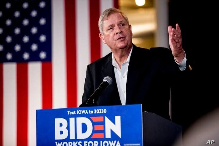 FILE - In this Jan. 31, 2020 file photo, former United States Secretary of Agriculture Tom Vilsack speaks at a campaign stop…